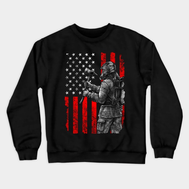 Firefighter Flag Patriotic Firefighter Crewneck Sweatshirt by GigibeanCreations